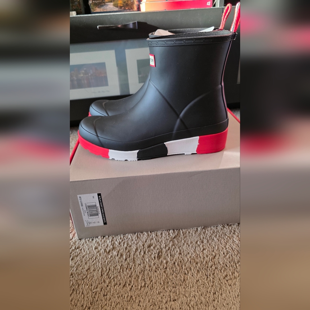 Hunter Black and Red Rain Boots - Picture 2 of 8